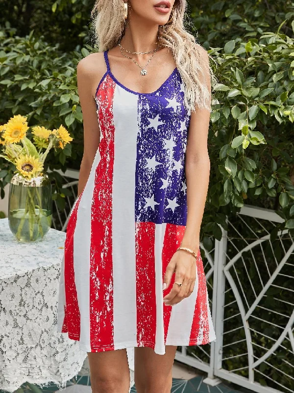 V-neck Printed Suspender Mini Dress Cozy Knitted Mini Dress