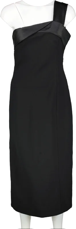 Victoria Beckham Black One Shoulder Satin Trimmed Crepe Midi Dress UK 12 Comfortable Button Front Midi Dress Victoria Beckham Black One Shoulder Satin Trimmed Crepe Midi Dress UK 12 Comfortable Button Front Midi Dress