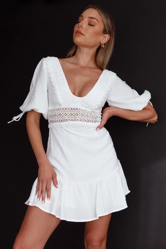 Vista Embroidery Trim Mini Dress White Chic Tropical Mini Dress