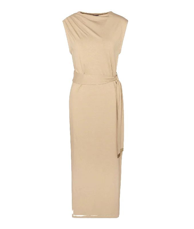 Courtney Midi Dress - Beige Trendy Ruffle Hem Midi Dress