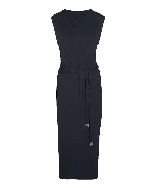 Courtney Midi Dress - Black Elegant V-Neck Midi Dress