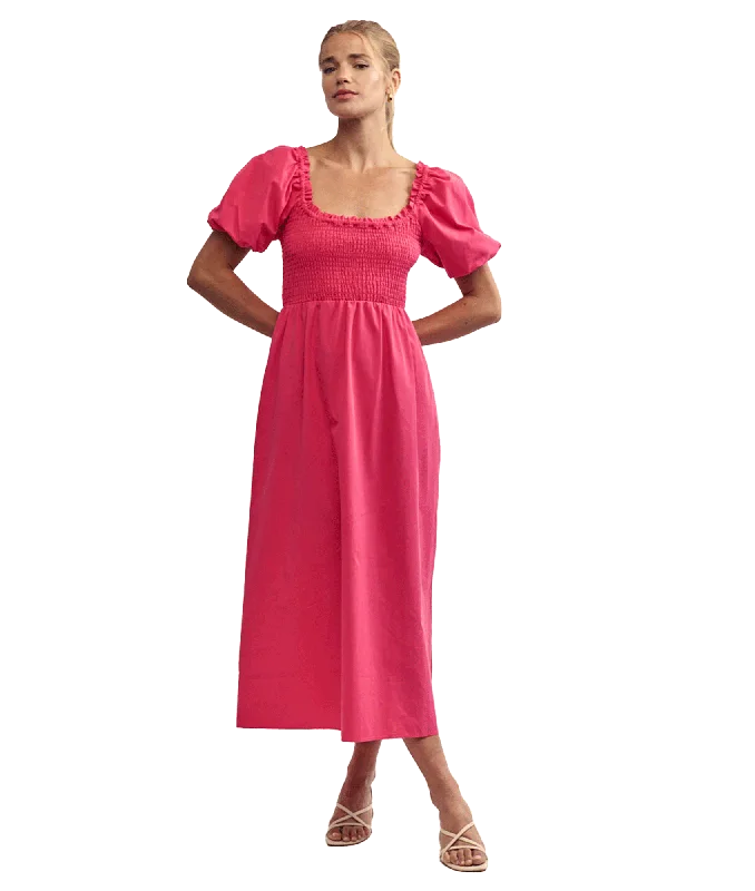 Puff Sleeve Beau Midi Dress - Pink Trendy Midi Dress with Belt