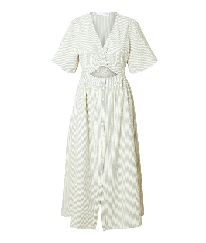 Printed Midi Dress - Cream Comfortable Fit-and-Flare Midi Dress