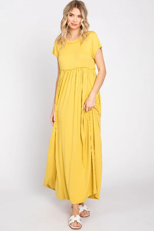 Yellow Short Sleeve Pocketed Maxi Dress