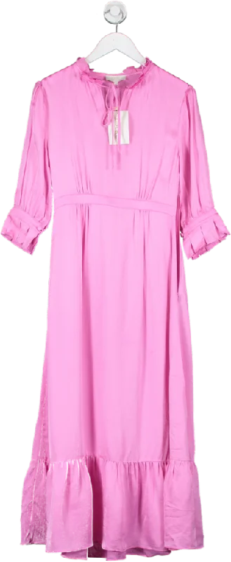 Yolke Pink Evie Long Sleeve Tiered Midi Dress UK 6 Elegant Puff Sleeve Midi Dress