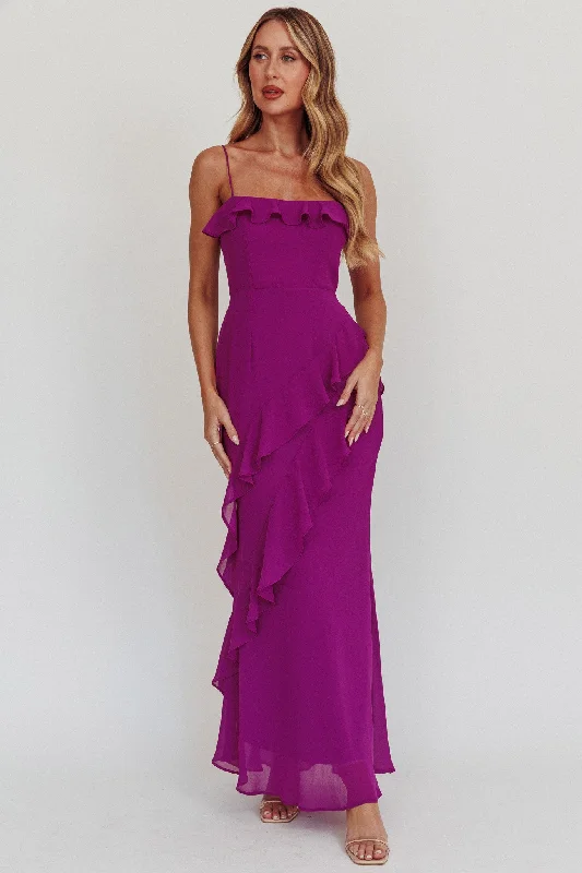Actual Sunshine Ruffle Trim Maxi Dress Plum Cozy Longline Maxi Dress