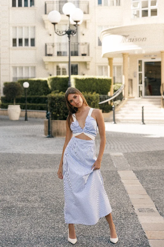 Bailee Maxi Dress - Blue Stripe Comfortable Bohemian Maxi Dress