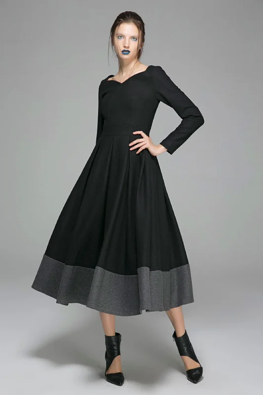 Black wool dress women maxi dress 1359# Classic Solid Maxi Dress