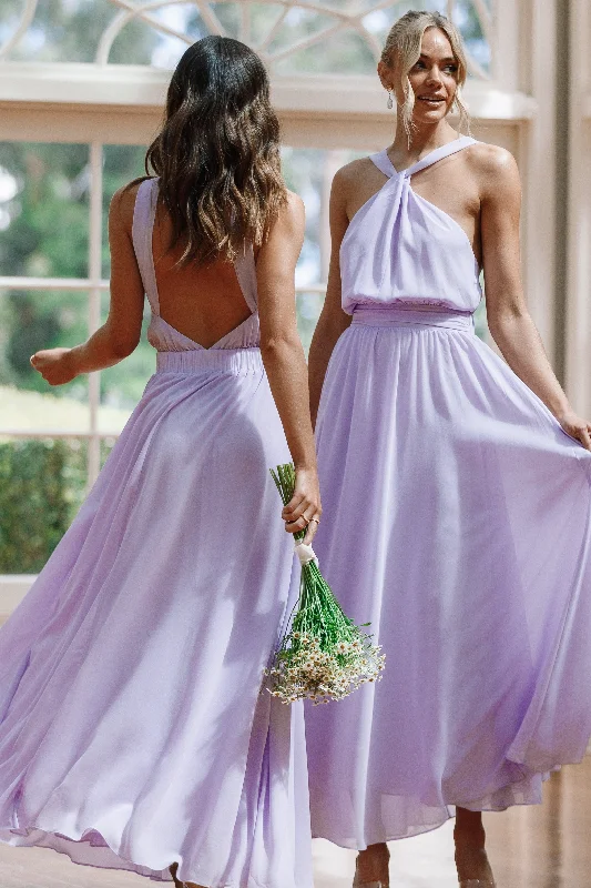 Blossom Halterneck Maxi Dress - Lavender Elegant Silk Maxi Dress