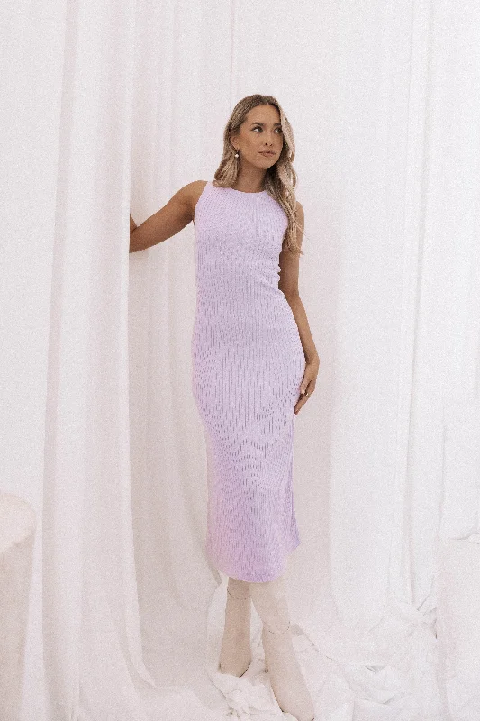 Brit Knit Maxi Dress - Lilac Comfortable Fit-and-Flare Maxi Dress