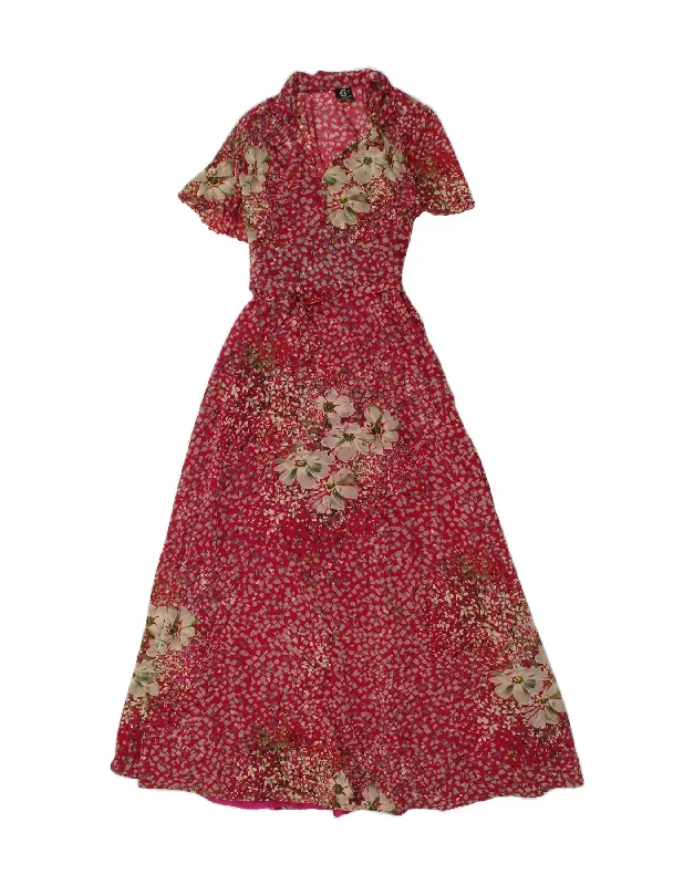 C&A Womens Maxi Dress IT 42 Medium Burgundy Floral Acetate Cozy Maxi Dress with Slit C&A Womens Maxi Dress IT 42 Medium Burgundy Floral Acetate Cozy Maxi Dress with Slit