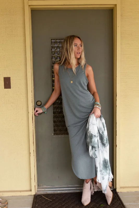 Cassie Sleeveless Pocket Maxi Dress - Light Olive Comfortable Ruffle Maxi Dress