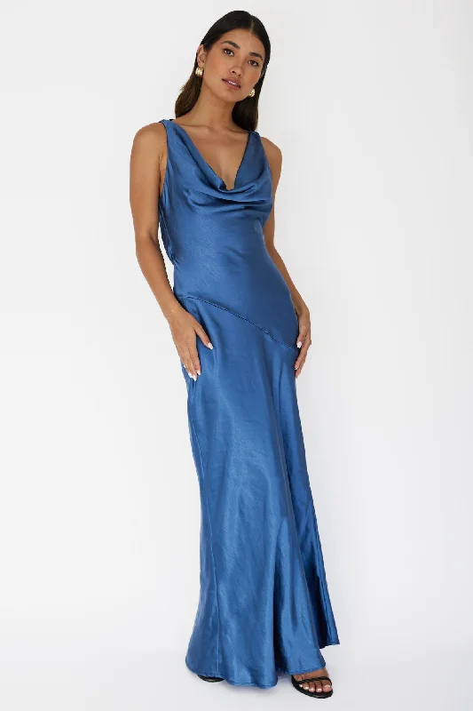 Cassiopeia Open Back Maxi Dress Navy Cozy Knitted Maxi Dress