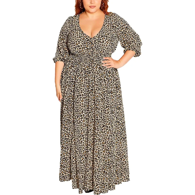 City Chic Womens Animal Print Long Maxi Dress Cozy Open-Back Maxi Dress