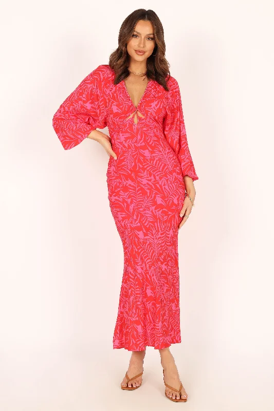 Daphne Long Sleeve Maxi Dress - Pink Red Fashionable Chiffon Maxi Dress
