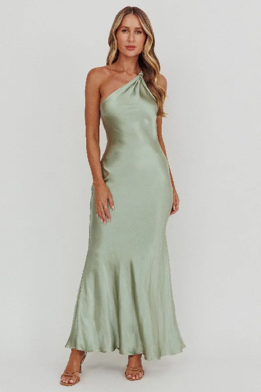 Emmaline One-Shoulder Open Back Maxi Dress Sage Stylish Maxi Dress with Pleats