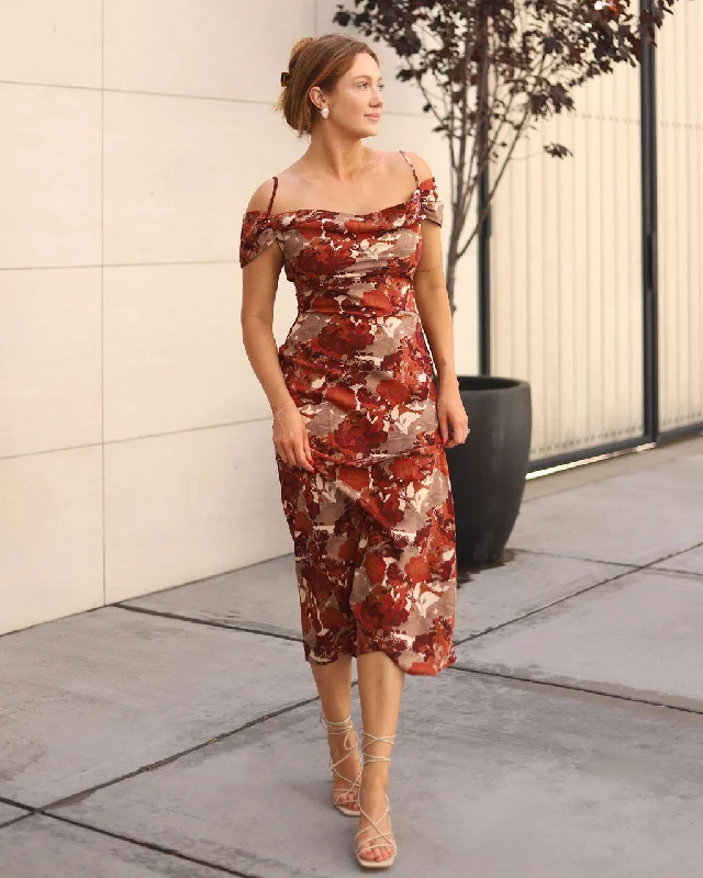 Fall With Me Satin Off Shoulder Maxi Dress Comfortable Maxi Dress with Belt