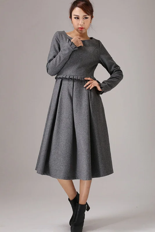Gray wool dress winter dress maxi dress 0764# Cozy Spaghetti Strap Maxi Dress