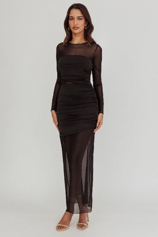Harpa Mesh Maxi Dress Black Chic Boho Print Maxi Dress