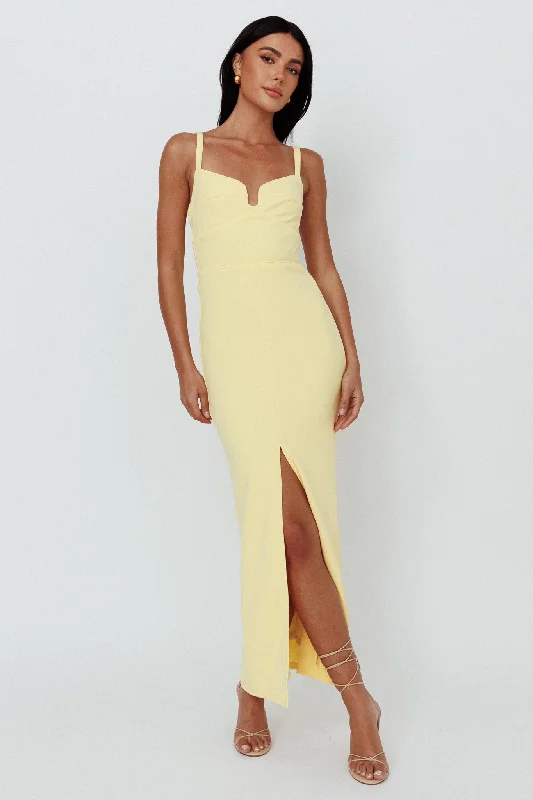 Love To Love Front Split Maxi Dress Lemon Fashionable Maxi Dress with Fringe