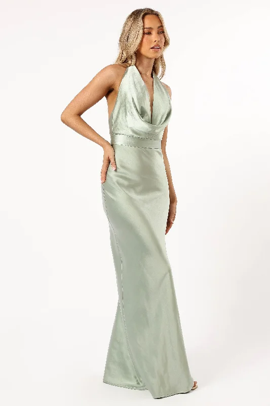 Lynda Halterneck Maxi Dress - Sage Comfortable Ruffle Hem Maxi Dress