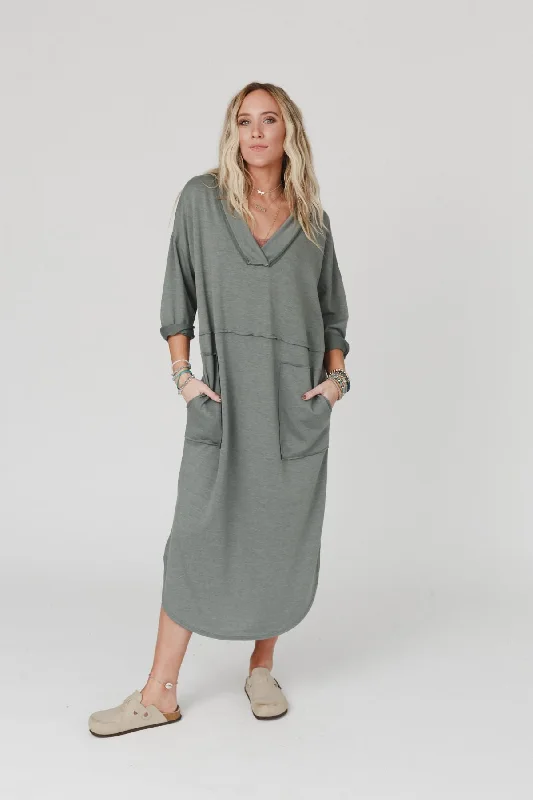The Nest Meadow Long Sleeve Slit Maxi Dress - Light Olive Trendy Button Front Maxi Dress The Nest Meadow Long Sleeve Slit Maxi Dress - Light Olive Trendy Button Front Maxi Dress