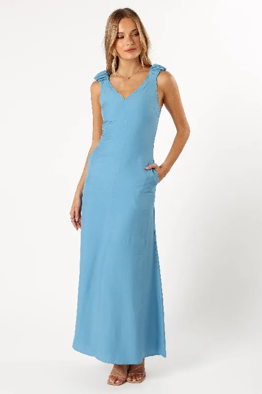 Michael Ruched Strap Maxi Dress - Blue Stylish Button-Up Maxi Dress