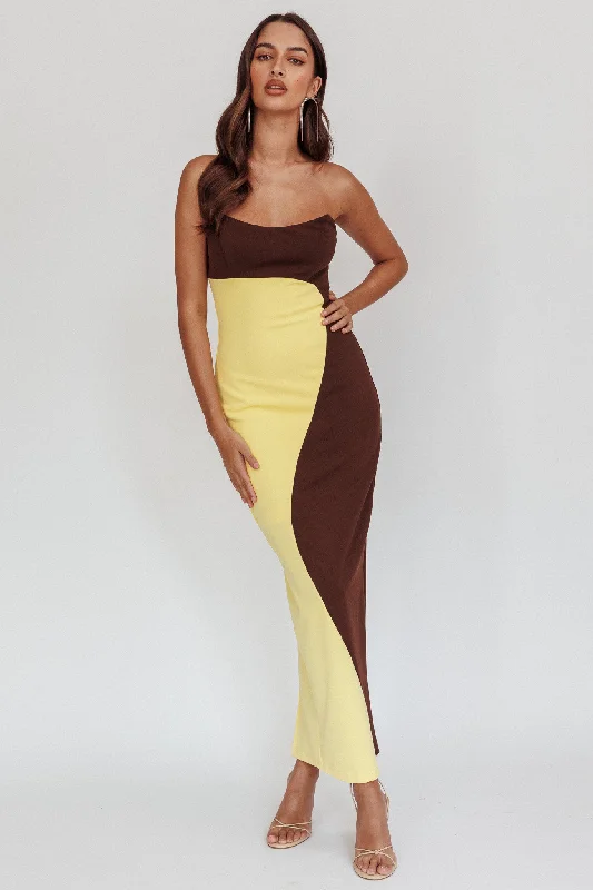 Regent Strapless Maxi Dress Cedar Yellow Trendy Button Front Maxi Dress