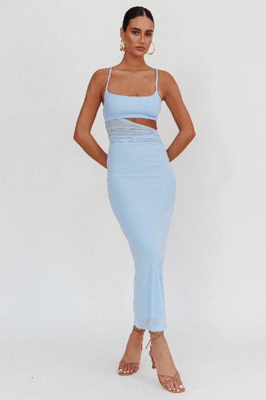 Romany Cut-Out Waist Maxi Dress Light Blue Comfortable Fitted Maxi Dress