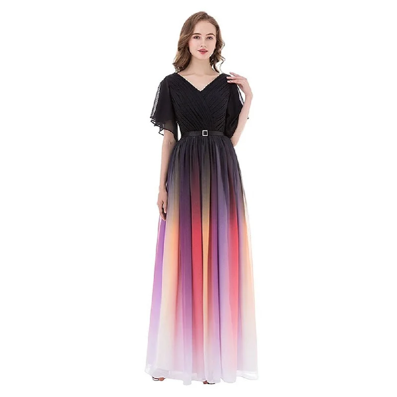 sd-hk Women Evening Maxi Dress Ombre Sleeveless Prom Gowns Classic Black Maxi Dress