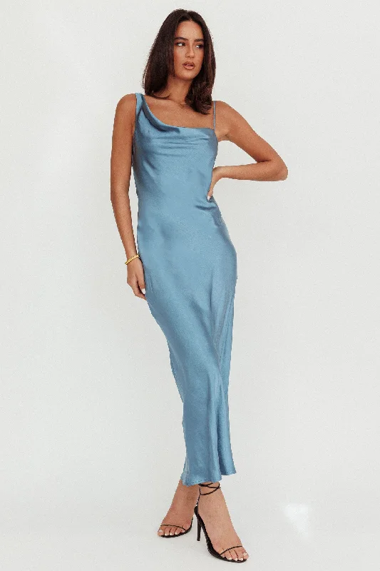 Treats Cowl Back Satin Maxi Dress Steel Blue Elegant Velvet Maxi Dress