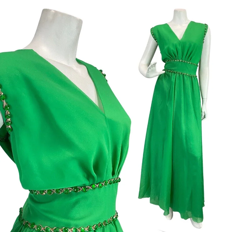 VINTAGE 60s 70s APPLE GREEN BEADED SEQUIN SLEEVELESS GOWN MAXI DRESS 12 14 Trendy Floral Print Maxi Dress VINTAGE 60s 70s APPLE GREEN BEADED SEQUIN SLEEVELESS GOWN MAXI DRESS 12 14 Trendy Floral Print Maxi Dress