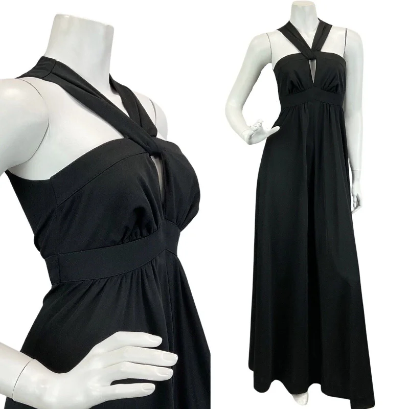 VINTAGE 60s 70s BLACK CROSS FRONT STRAPLESS PARTY BOHO FOLK  MAXI DRESS 6 Comfortable Cotton Maxi Dress