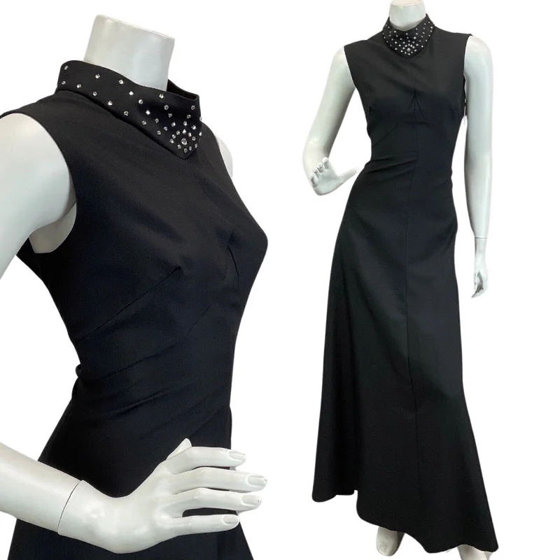 VINTAGE 60s 70s BLACK DIAMANTE HIGH NECK DISCO PARTY EVENING MAXI DRESS 12 14 Elegant Tiered Maxi Dress VINTAGE 60s 70s BLACK DIAMANTE HIGH NECK DISCO PARTY EVENING MAXI DRESS 12 14 Elegant Tiered Maxi Dress