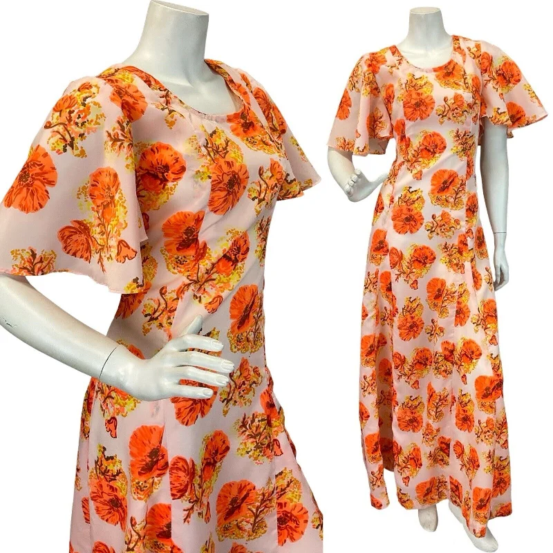 VINTAGE 60s 70s BUTTERFLY SLEEVE ORANGE FLORAL MAXI DRESS 12 14 Cozy Ribbed Maxi Dress VINTAGE 60s 70s BUTTERFLY SLEEVE ORANGE FLORAL MAXI DRESS 12 14 Cozy Ribbed Maxi Dress