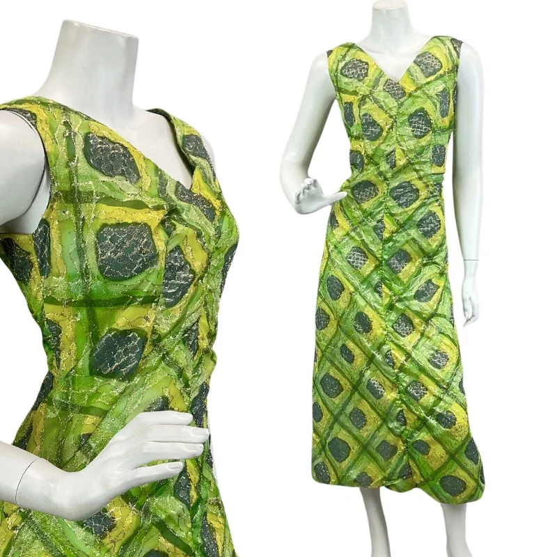VINTAGE 60s 70s GREEN YELLOW GOLD SPARKLY DISCO PARTY EVENING MAXI DRESS 14 Elegant Pleated Maxi Dress VINTAGE 60s 70s GREEN YELLOW GOLD SPARKLY DISCO PARTY EVENING MAXI DRESS 14 Elegant Pleated Maxi Dress