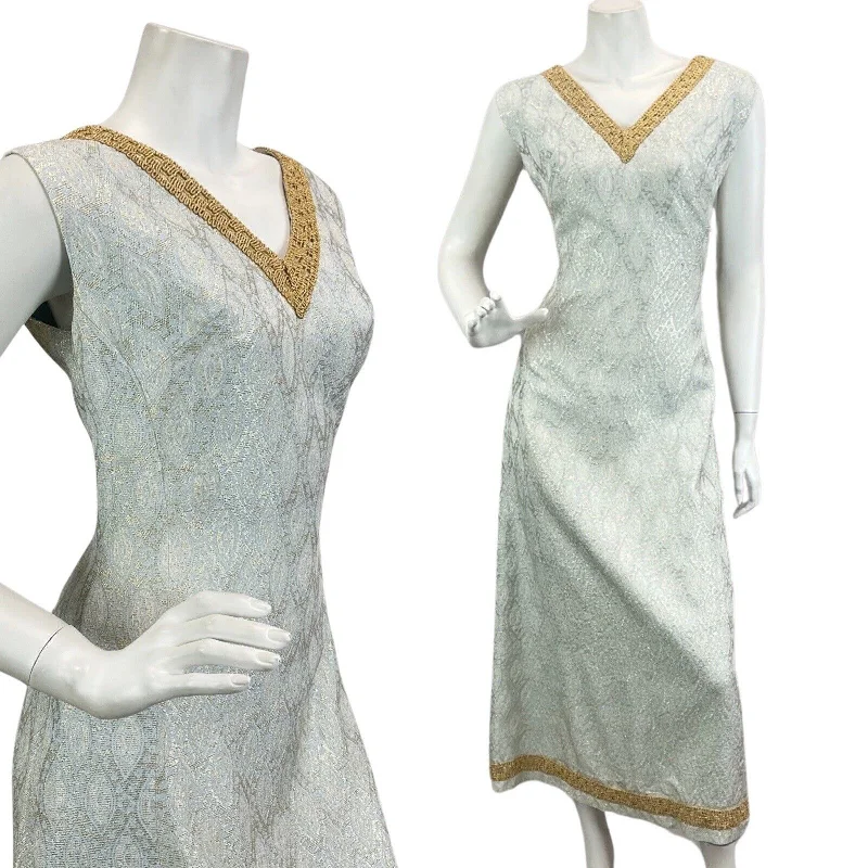 VINTAGE 60s 70s PASTEL BLUE GOLD EVENING DISCO PARTY EMBROIDERY MAXI DRESS 14 16 Fashionable Sleeveless Maxi Dress VINTAGE 60s 70s PASTEL BLUE GOLD EVENING DISCO PARTY EMBROIDERY MAXI DRESS 14 16 Fashionable Sleeveless Maxi Dress