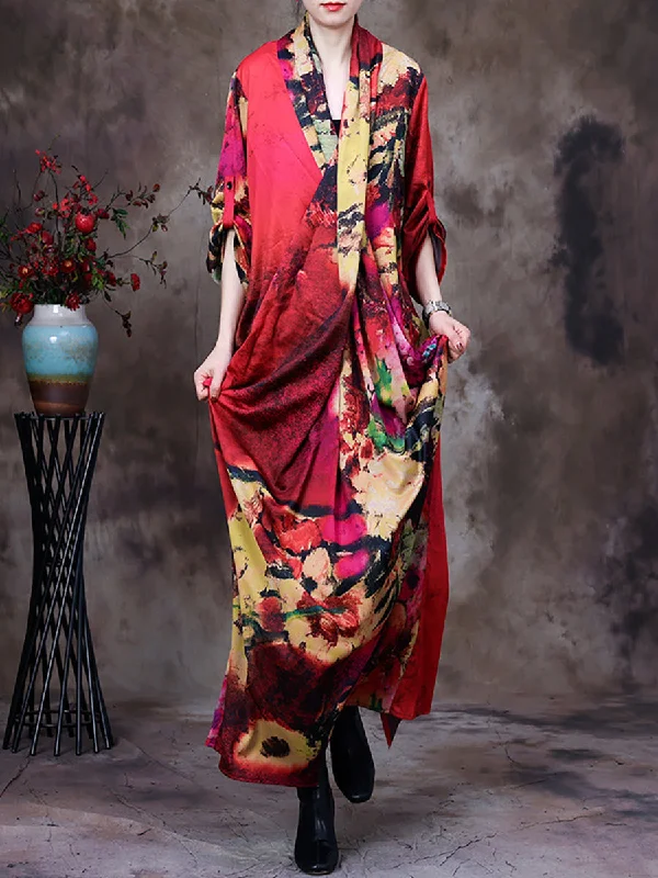 Vintage Floral Print Loose Retro Maxi Dress Chic Summer Maxi Dress