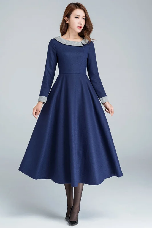 vintage inspired wool maxi dress 1611# Elegant Floral Maxi Dress