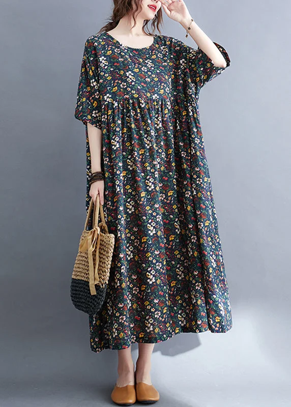 Vintage Navy O-Neck Patchwork Cotton Party Maxi Dress Summer Elegant Maxi Dress with Belt Vintage Navy O-Neck Patchwork Cotton Party Maxi Dress Summer Elegant Maxi Dress with Belt