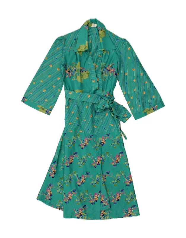VINTAGE Womens 3/4 Sleeve Maxi Dress US 4 Small Green Floral Polyester Comfortable T-Shirt Maxi Dress