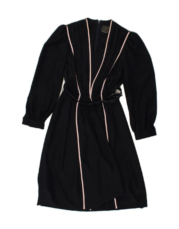 VINTAGE Womens Long Sleeve Maxi Dress IT 42 Medium Black Striped Polyester Stylish Boho Maxi Dress VINTAGE Womens Long Sleeve Maxi Dress IT 42 Medium Black Striped Polyester Stylish Boho Maxi Dress