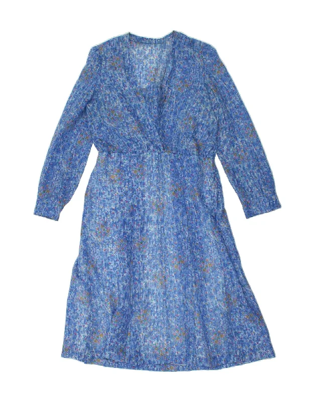 VINTAGE Womens Long Sleeve Maxi Dress IT 50 XL Blue Floral Polyester Fashionable High-Low Maxi Dress VINTAGE Womens Long Sleeve Maxi Dress IT 50 XL Blue Floral Polyester Fashionable High-Low Maxi Dress