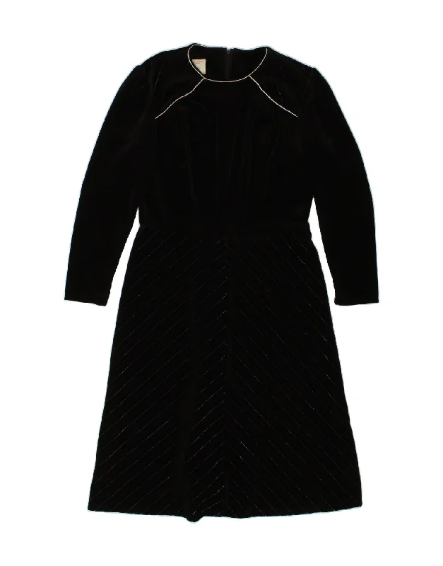 VINTAGE Womens Long Sleeve Maxi Dress UK 18 XL Black Triacetate Casual Maxi Dress with Pockets VINTAGE Womens Long Sleeve Maxi Dress UK 18 XL Black Triacetate Casual Maxi Dress with Pockets