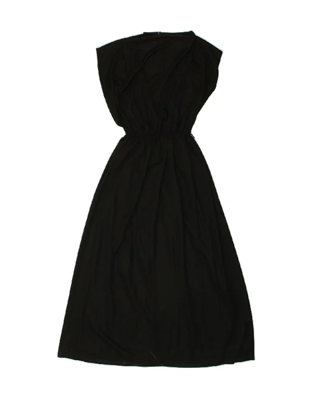 VINTAGE Womens Maxi Dress EU 38 Medium Black Comfortable Ruffle Maxi Dress