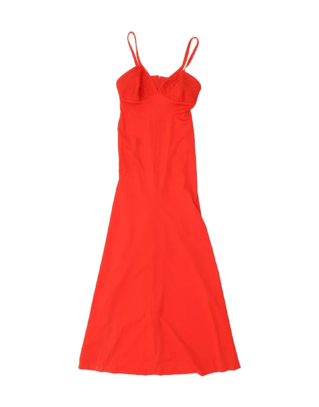 VINTAGE Womens Maxi Dress IT 36 XS Red Polyester Chic Off-Shoulder Maxi Dress