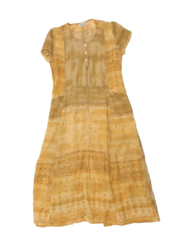 VINTAGE Womens Maxi Dress IT 46 Large Beige Patchwork Stylish Off-Shoulder Maxi Dress VINTAGE Womens Maxi Dress IT 46 Large Beige Patchwork Stylish Off-Shoulder Maxi Dress