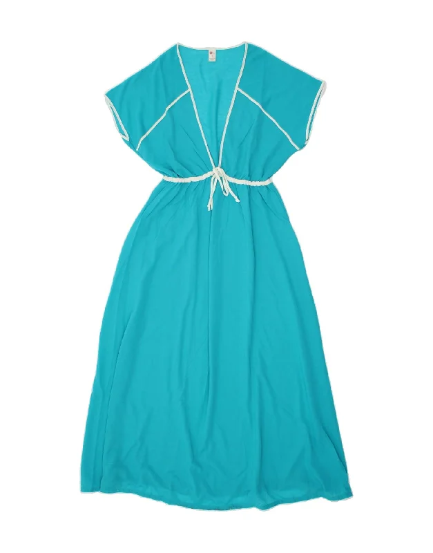 VINTAGE Womens Maxi Dress IT 50 XL Blue Acrylic Comfortable Maxi Dress with Belt