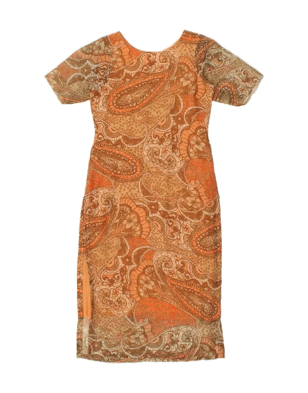 VINTAGE Womens Maxi Dress UK 10 Small Beige Paisley Cozy Wrap Maxi Dress