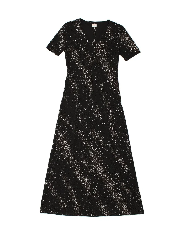 VINTAGE Womens Maxi Dress UK 10 Small  Black Spotted Trendy Maxi Dress with Straps